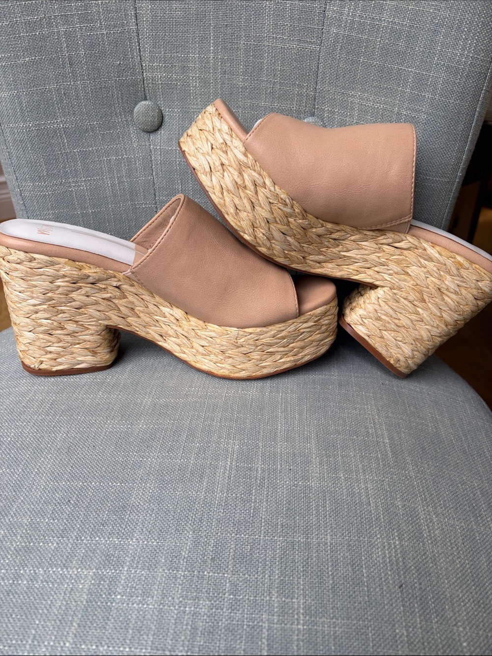 MIIM - Beige Woven Platform Slide Heels